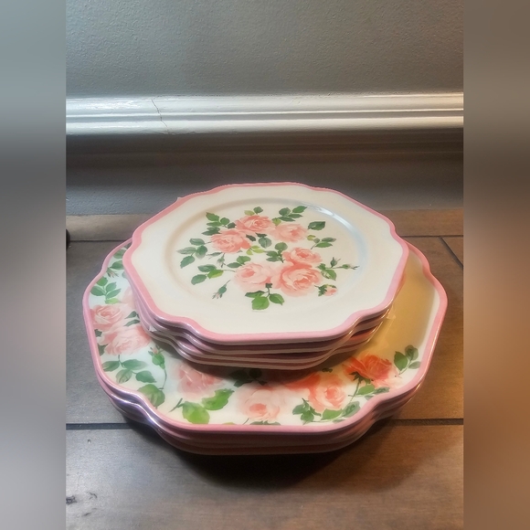 Laura Ashley-Floral Pink and White Dinner Plate Set